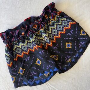 Envy Me Womens Small Pixelated Geometric Paperbag Waist Shorts Black Multicolor